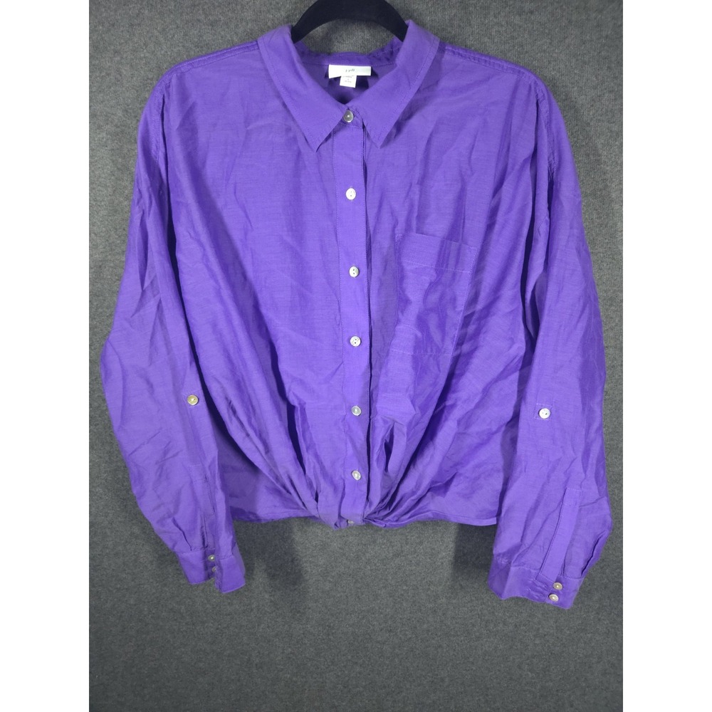 Vintage Y2K J. Jill Blouse Purple Silk Blend Button Roll Tab Size L Petite